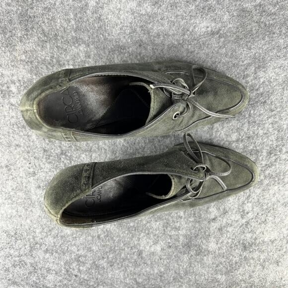 Circa Joan & David Black Suede Bootie Heels & Laces Gray Green 8M - Picture 3 of 7